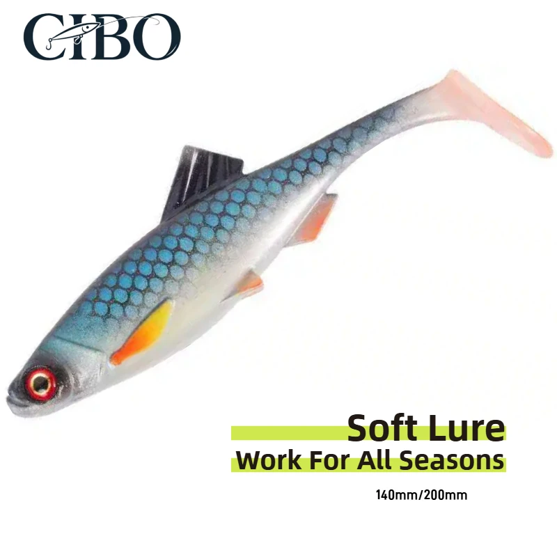 CIBO All Season Soft Fishing Lure 3D Simulated Scale Eyes T-Tail Swimbait 140mm 200mm Freshwater Saltwater Bait For PredatorFish