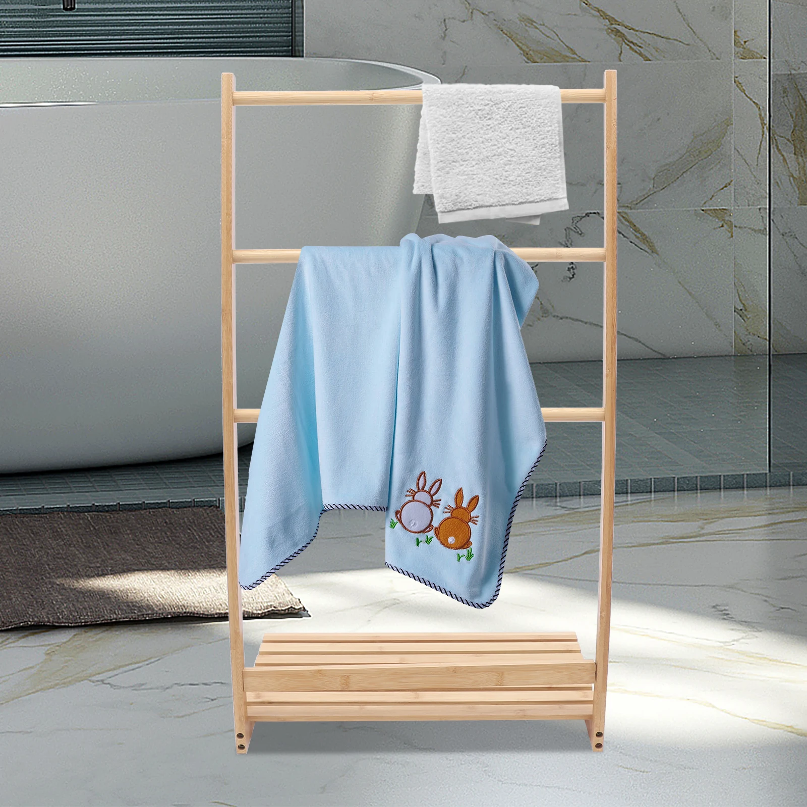 3 Tier Bamboo Freestanding Towel Rack Stand For Hotel Home Bathroom Towel Holder Ladder Storage Rack Clothes Storage Stand