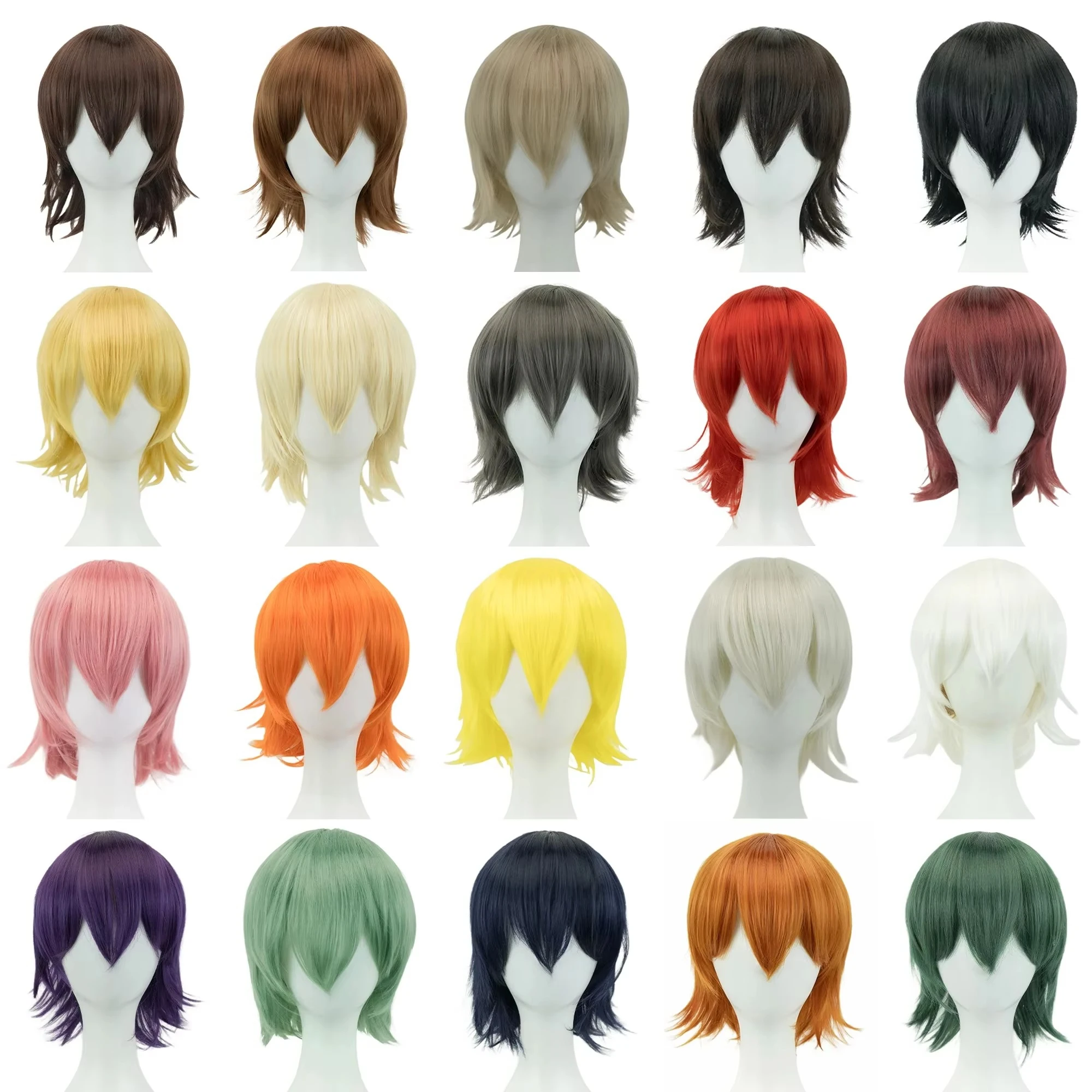 Short BOB Wigs Synthetic Unisex 12 Inches with Bangs Pink Blonde Orange Cosplay Lolita Halloween Party Hair