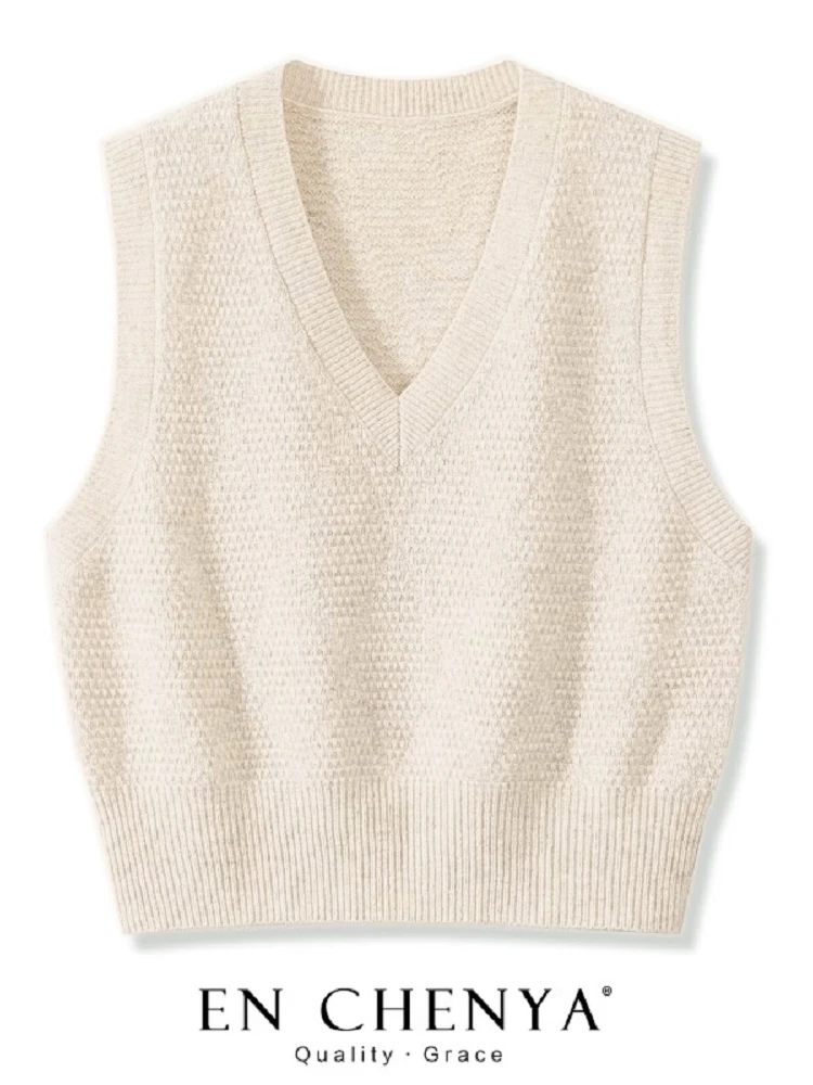 

Женский шерстяной вязаный жилет с V-образным вырезом, свитер-топ, верхняя одежда для осени и зимы, модный, для повседневной носки, стандартной длины