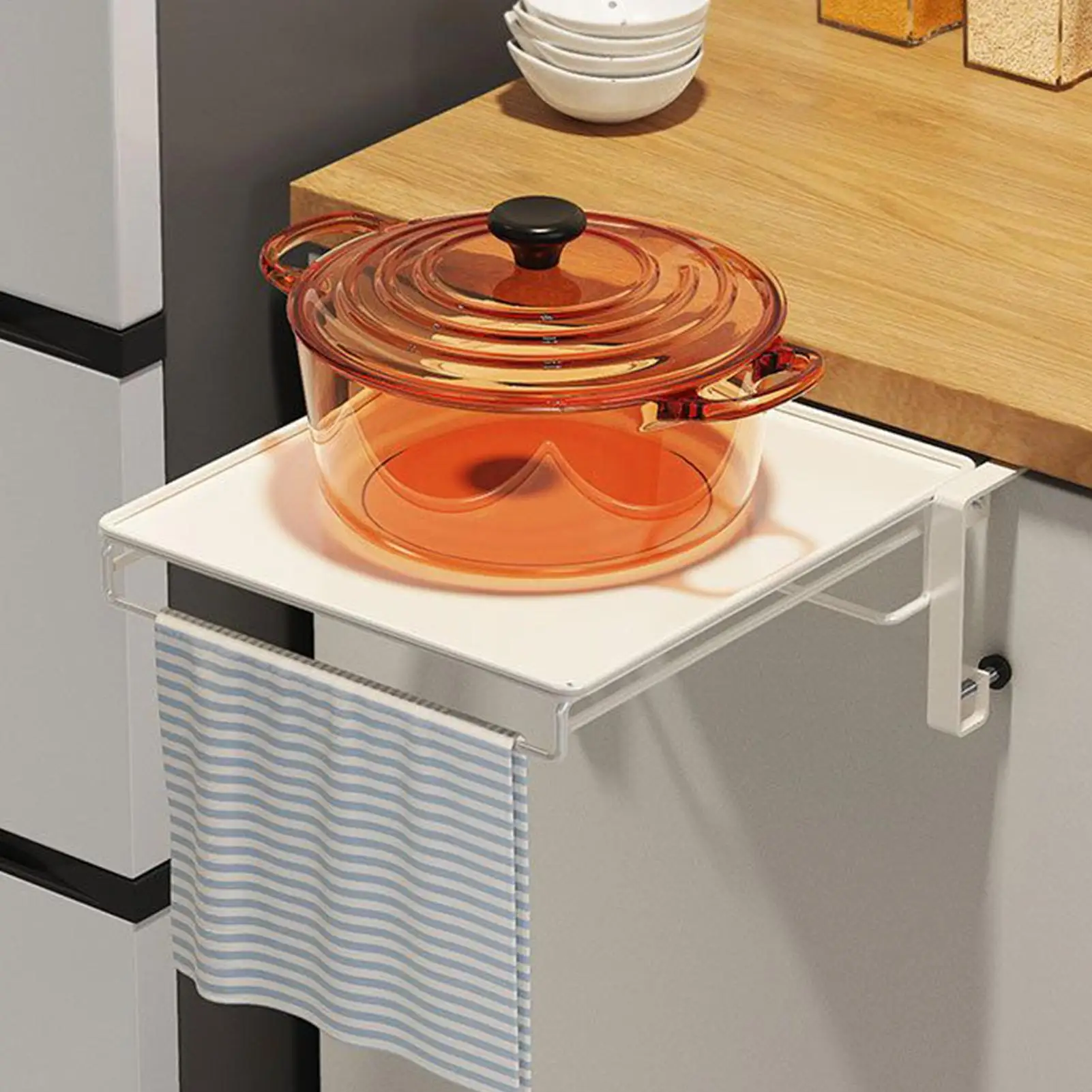 Cabinet Foldable Wall Desk Laundry Floating Table Space-Save Kitchen Shelf With Towel Rack Countertop Cabinet Extension Storage