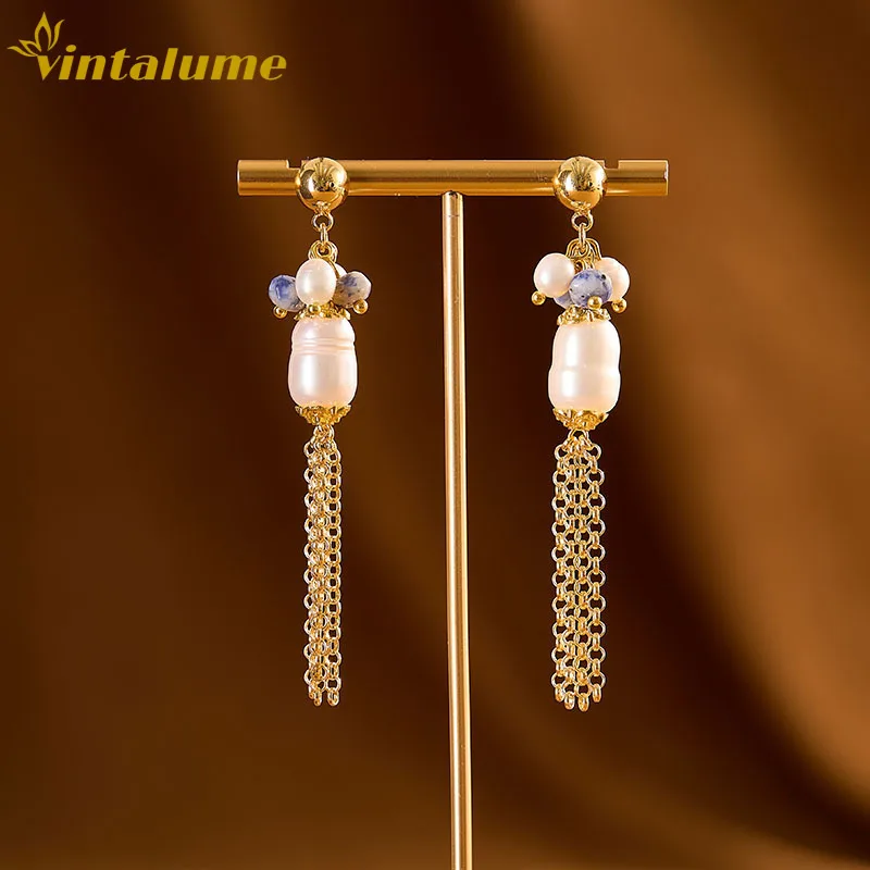 

Винтажные серьги Vintalume с пресноводным жемчугом и изысканным длинным кисточковым дизайном для женщин, модные украшения в стиле бохо, подарок.
