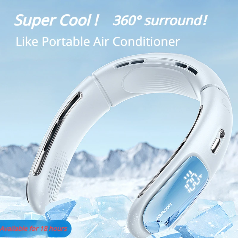 Strong Wind Portable Neck Fan 4000mAh Rechargeable Mini Electric Fans 4-Gears Digital Display Silent Icy Breeze Air Conditioner