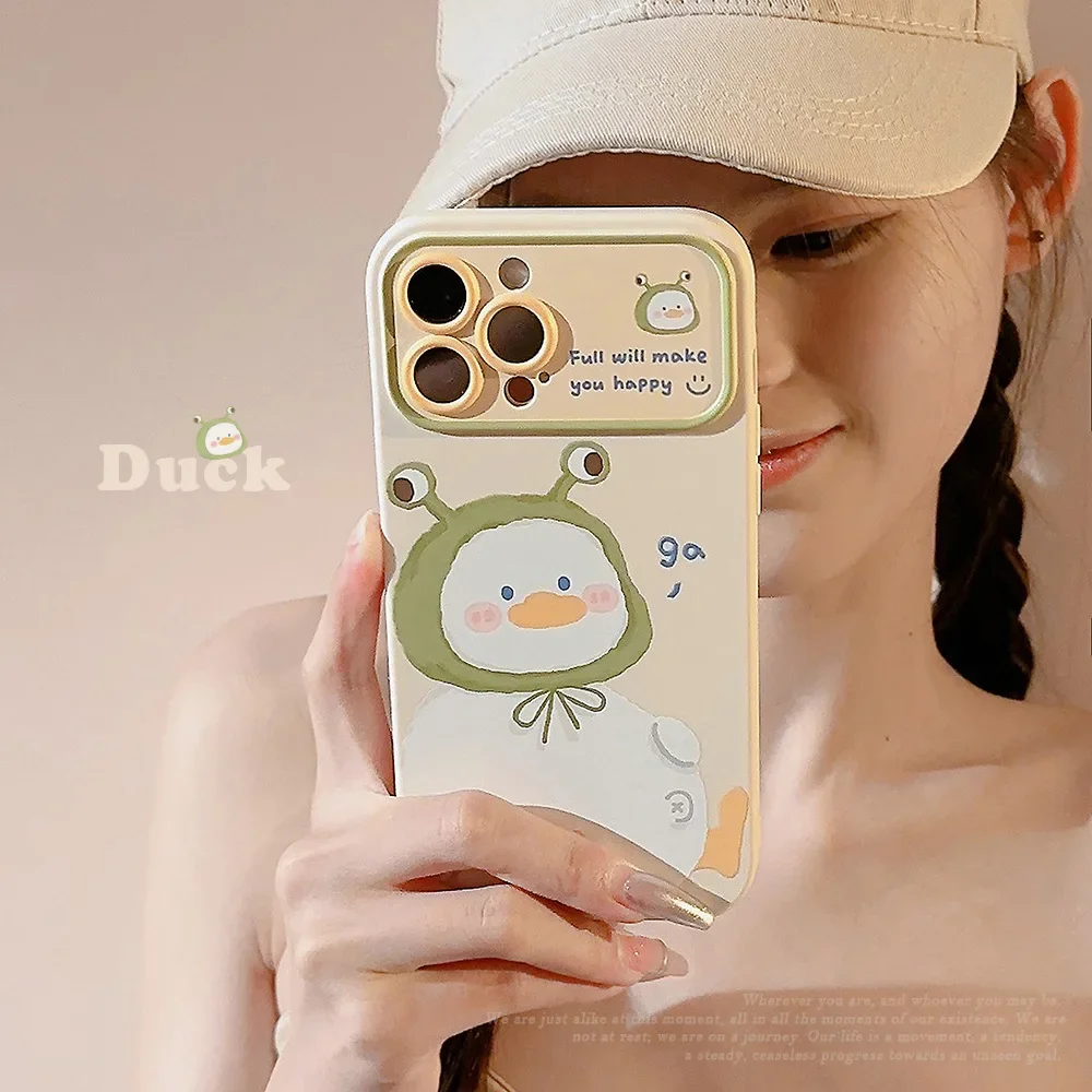 Cartoon Cute Frog Hat White Duck Phone Case for IPhone16 15 14 12 13 11 Pro ProMax Plus X XR Shockproof Phone Cover