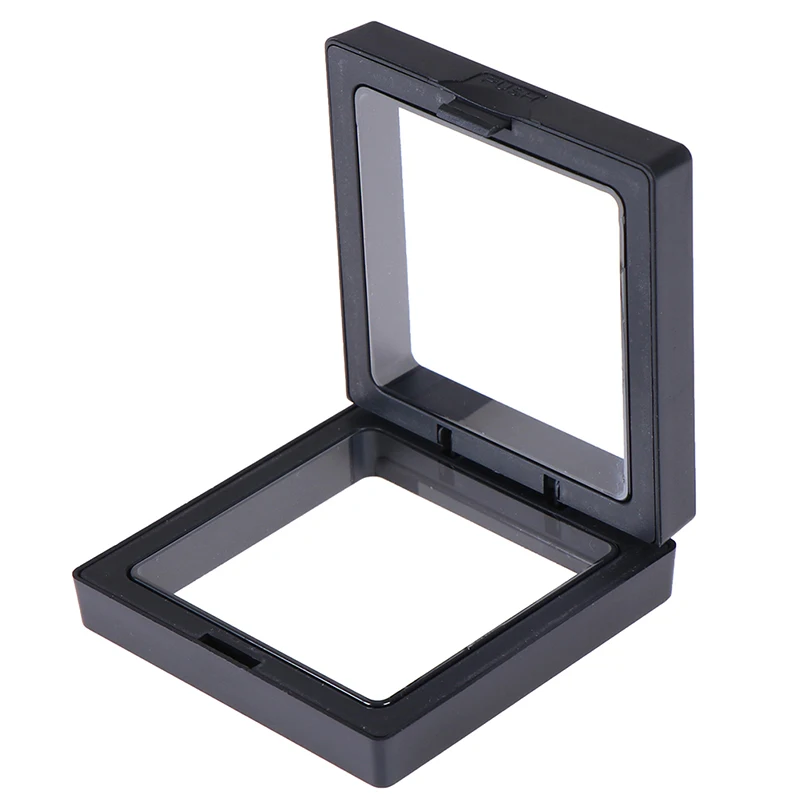1 Set Black 70*70mm Black 3D Floating Jewelry Coin Display Frame Holder Box Case With Stand