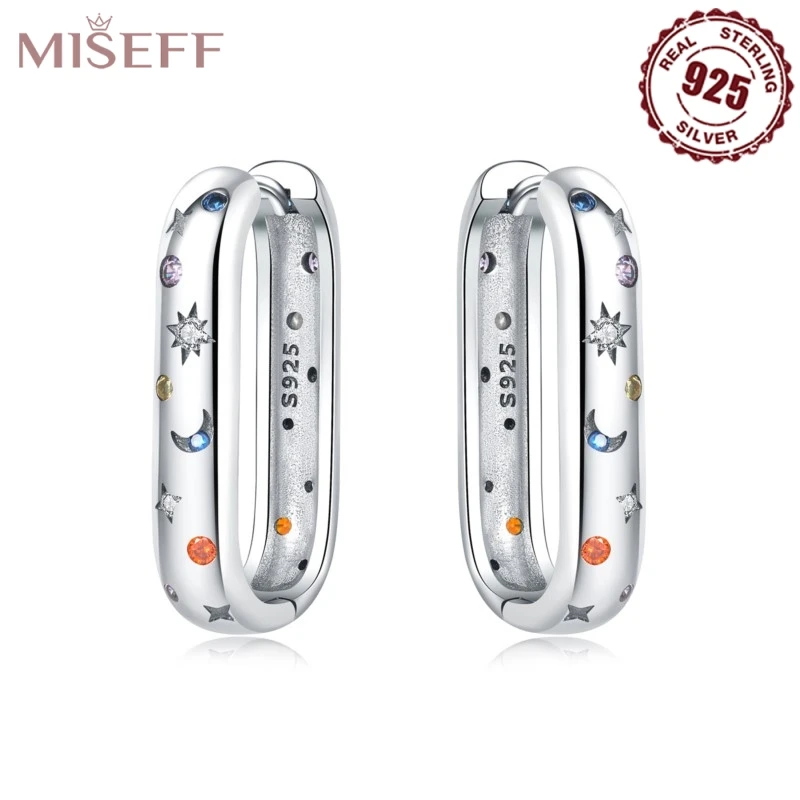 

MISEFF настоящие серьги-кольца из стерлингового серебра 925 пробы с цветным цирконом, яркие серьги со звездным небом, обручальные, свадебные, вечерние, серебряные украшения