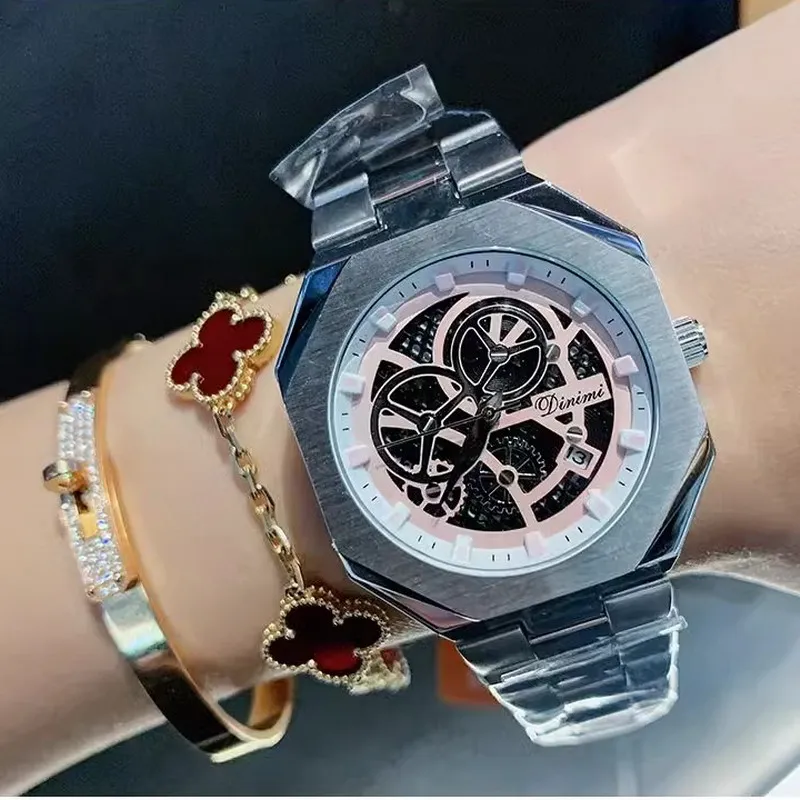 DINIMI creative hollowed-out quartz steel watch Fashion simple design sense women square temperament cool handsome watch