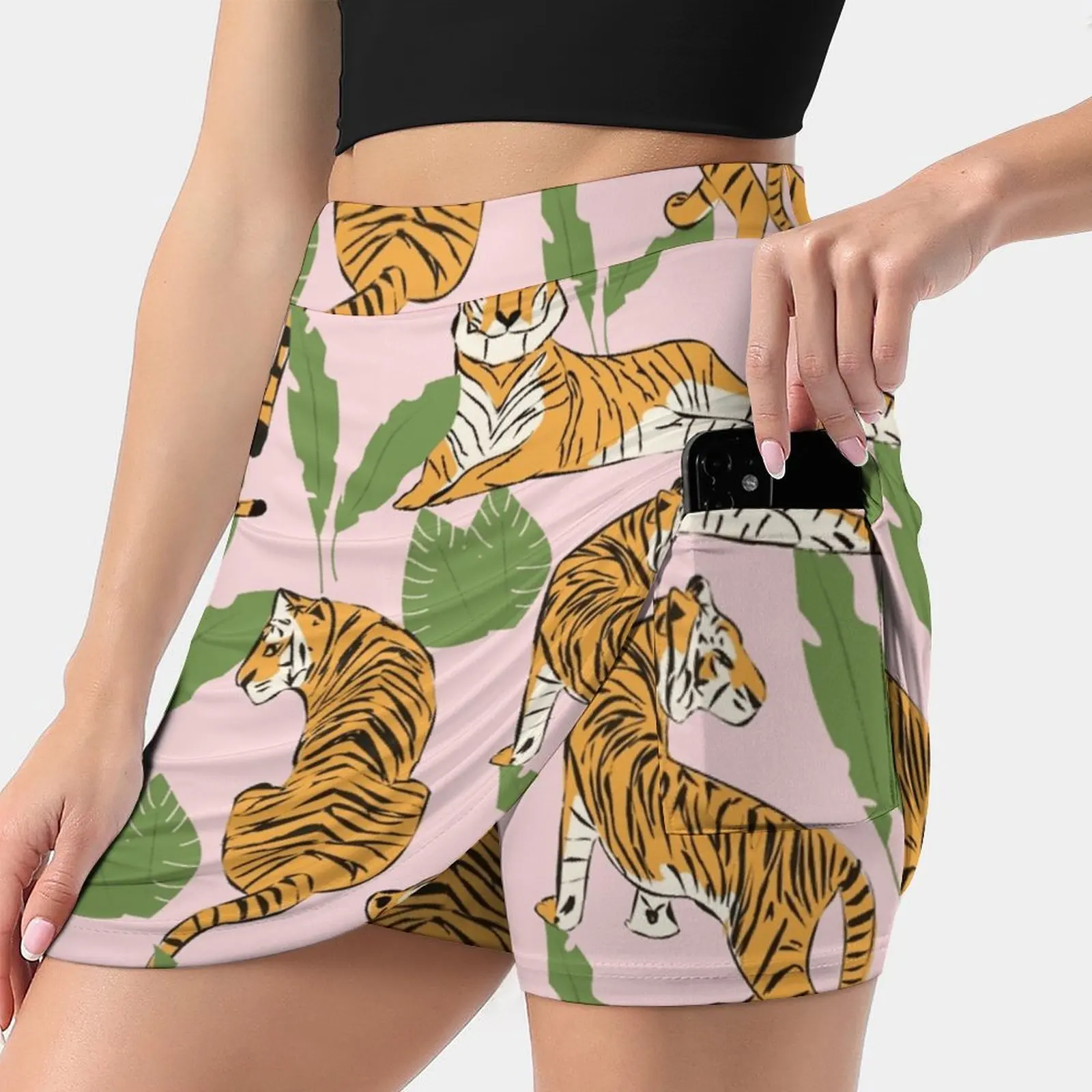 Tiger Pattern 008 Women's skirt Aesthetic skirts New Fashion Short Skirts Tiger Seamless Pattern Big Cat Hand Drawn Vector