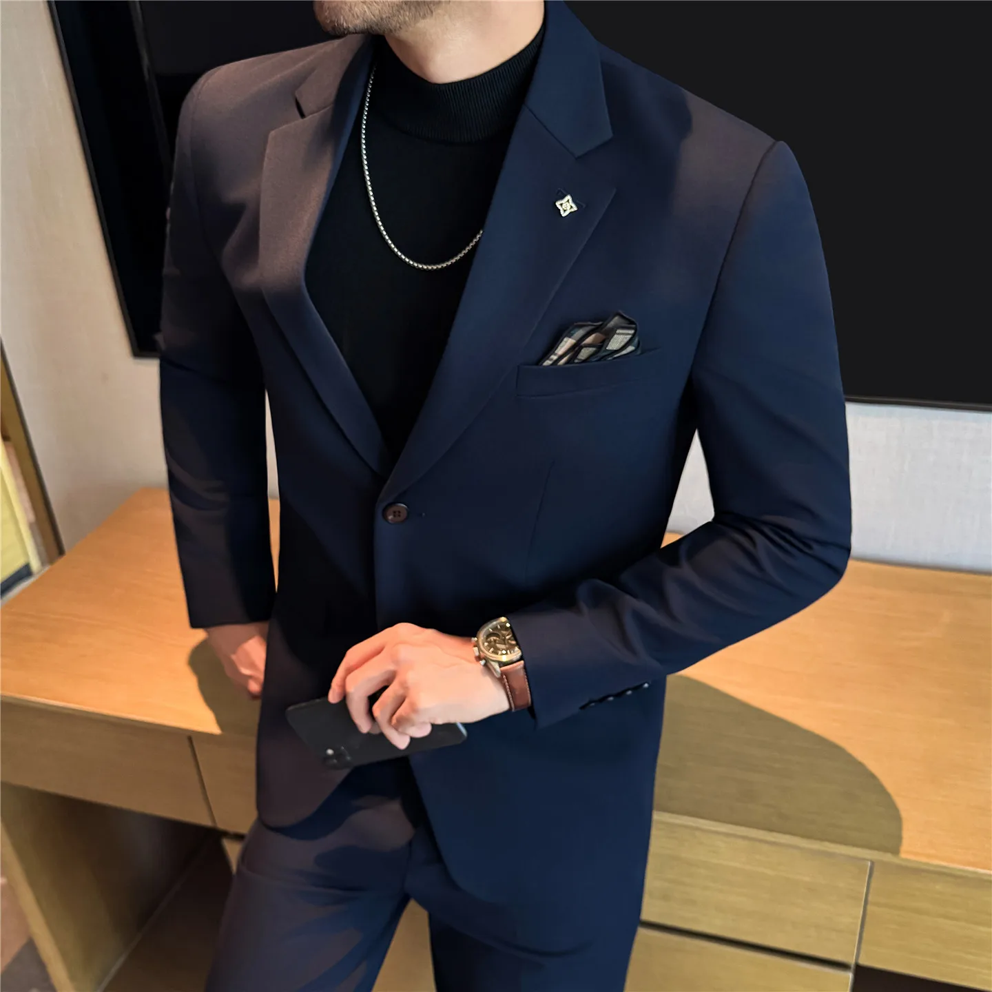 

High-quality flat lapel ~M-7XL large-sized two-button double-slit blazer, form-fitting business single blazer