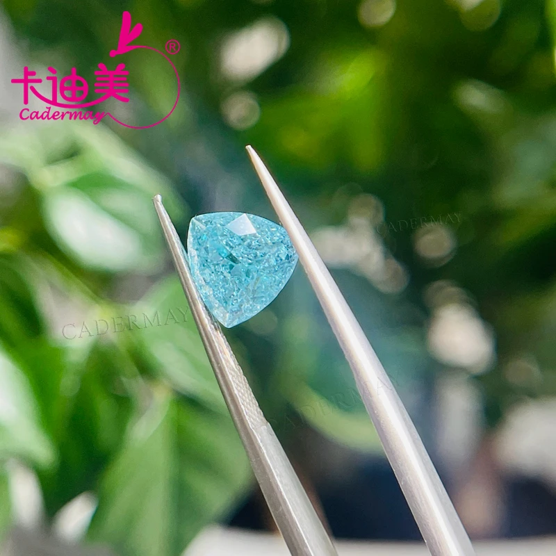 Paraiba Neon Blue Color Lab Grown Yttrium Aluminum Garnet Stone With Ice Crack Inclusions Trillion For Inlaid Jewelry Making DIY
