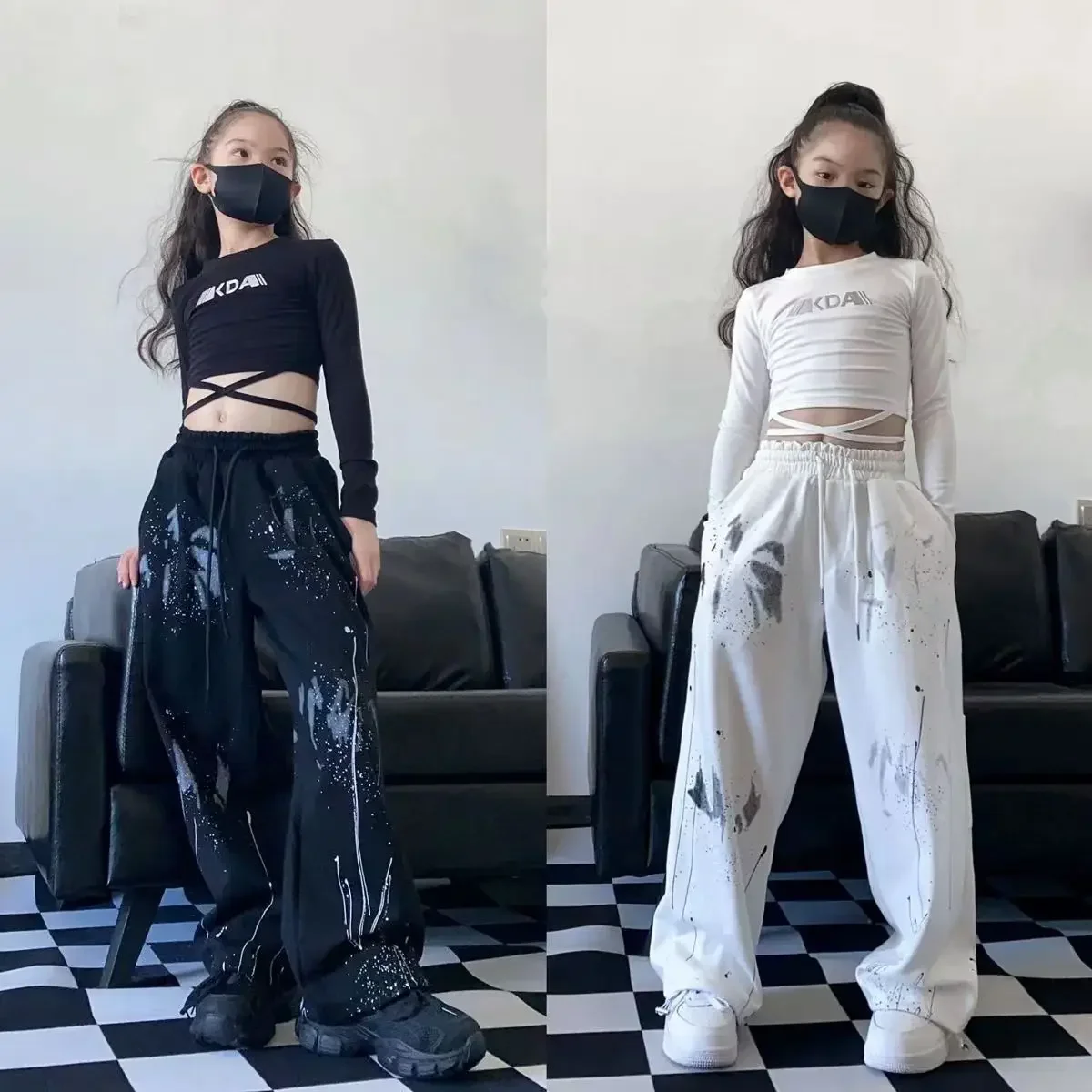 2024 New Hip Hop Clothing Blue Crop Top Long Sleeve T Shirt Streetwear Cargo Jogger Pants for Girl Jazz Dance Costume Clothes