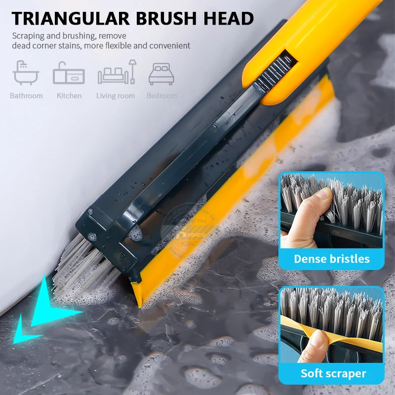 Floor Scrub Brush 2 In 1 Cleaning Brush Long Handle Removable Wiper Magic Broom Brush Squeegee Tile Kitchen Cleaning Tools