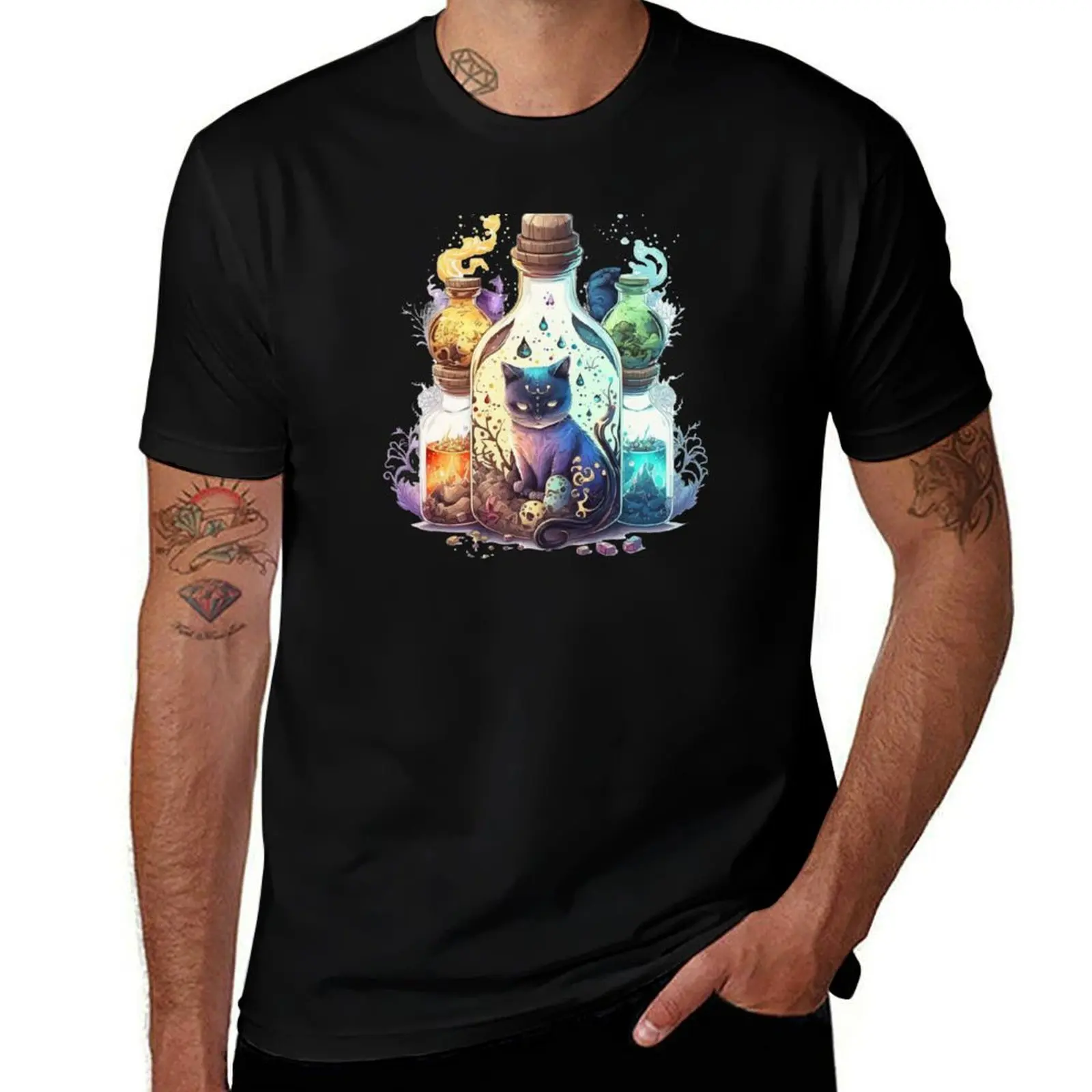

Enigmatic Cat Alchemist #3 T-Shirt Simple Casual Short Sleeve Cotton T-Shirt