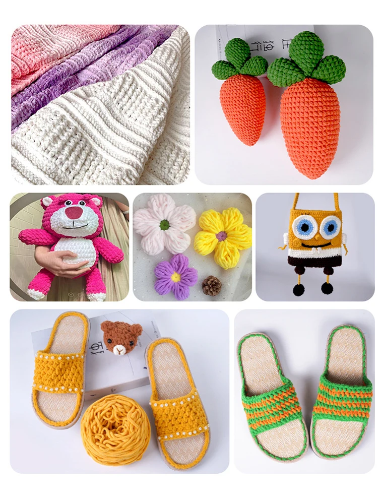 خيوط الكروشيه المخملية الرقيقة للحياكة اليدوية ، حصيرة الكروشيه ، خط الشنيل ، خط النعال ، بطانية السترة ، خيط الكروشيه ، 2 * *