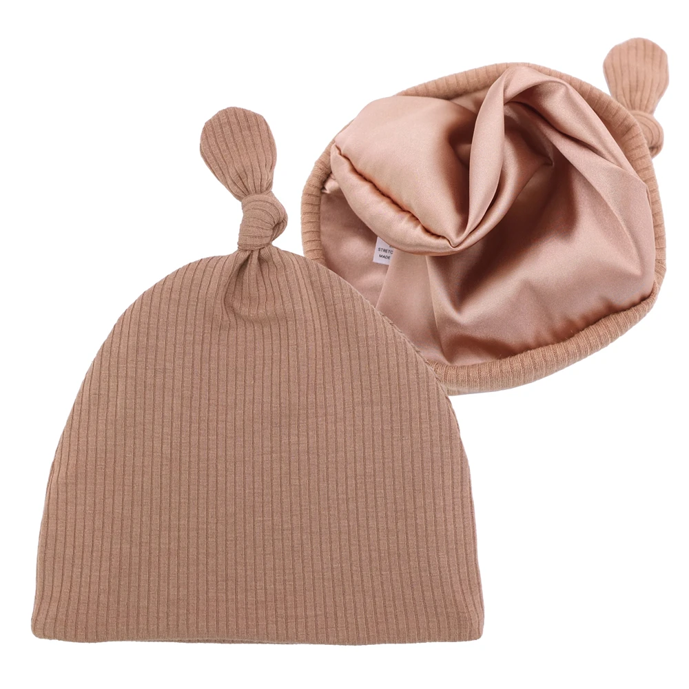 0-6 Months Silky Satin Lined Newborn Hat Hair Care Knot Beanie Hats for Infant Baby Boys Girls Caps