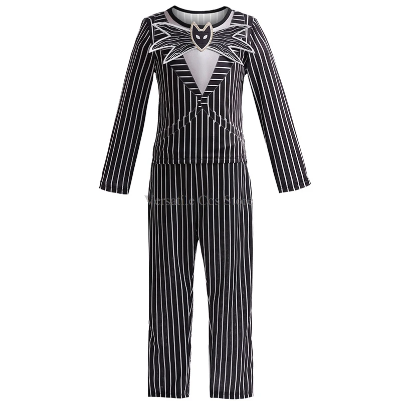 New Children's Wear Christmas Eve Scary Skeleton Jack Cosplay Boys' Striped Two Piece Halloween Character Dress Up Costume