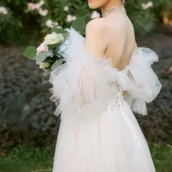 Vestido de novia largo con mangas, ropa Formal sin dedos, puños abullonados, accesorios de boda, color blanco y negro