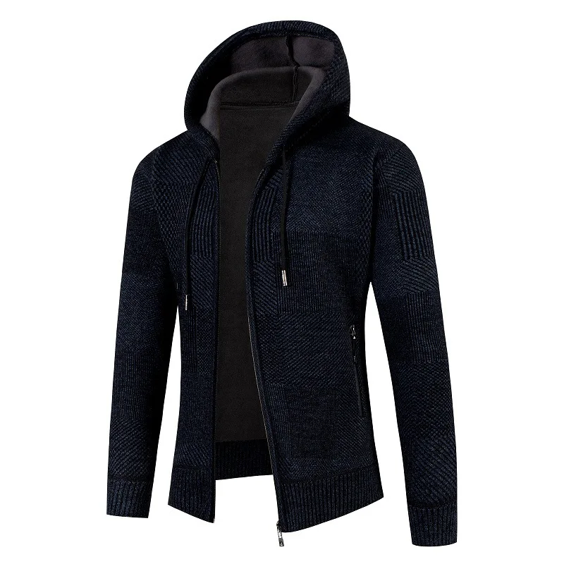 Prowow Men's Winter Thickened Cardigan Faux Sweater Cold Blouse Male Overcoat Hooded Plus Velvet Parkas Zip Outwear