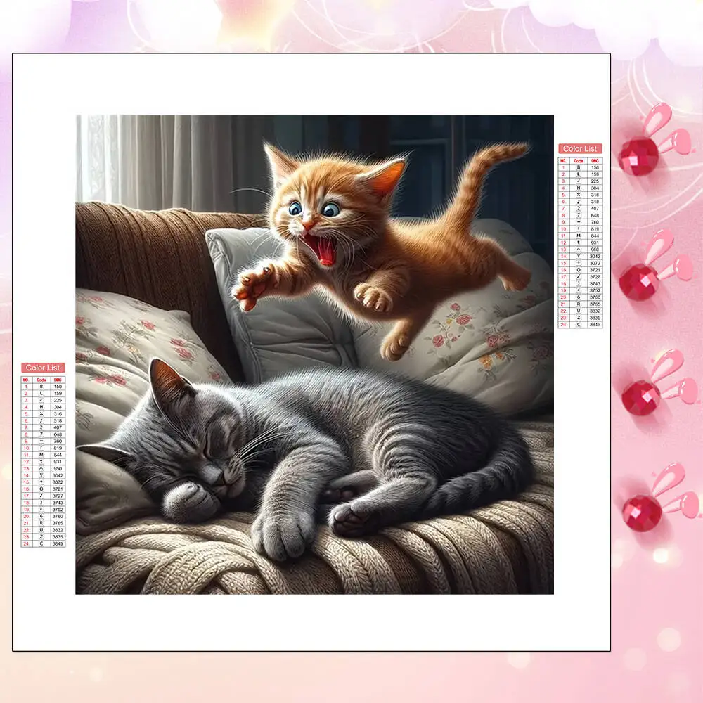 

HUACAN 5D DIY Diamond Painting Cat Animal Bed Full Square Round Diamond Mosaic Living Room Wall Decoration