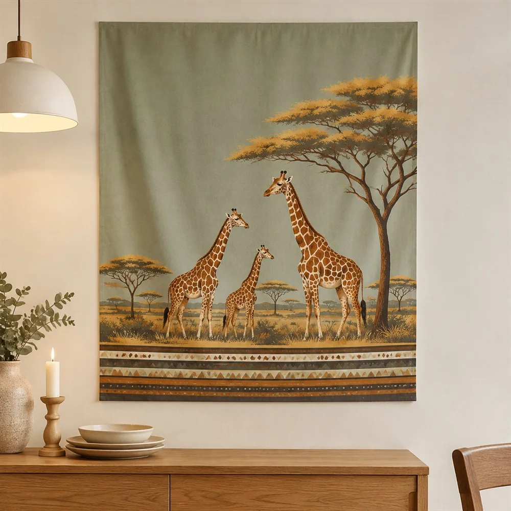 VIKAMA Giraffe Safari Tapestry Wall Hanging, Safari Animal Wall Art, Safari Decor for Nursery Kids Room Bedroom Living Room