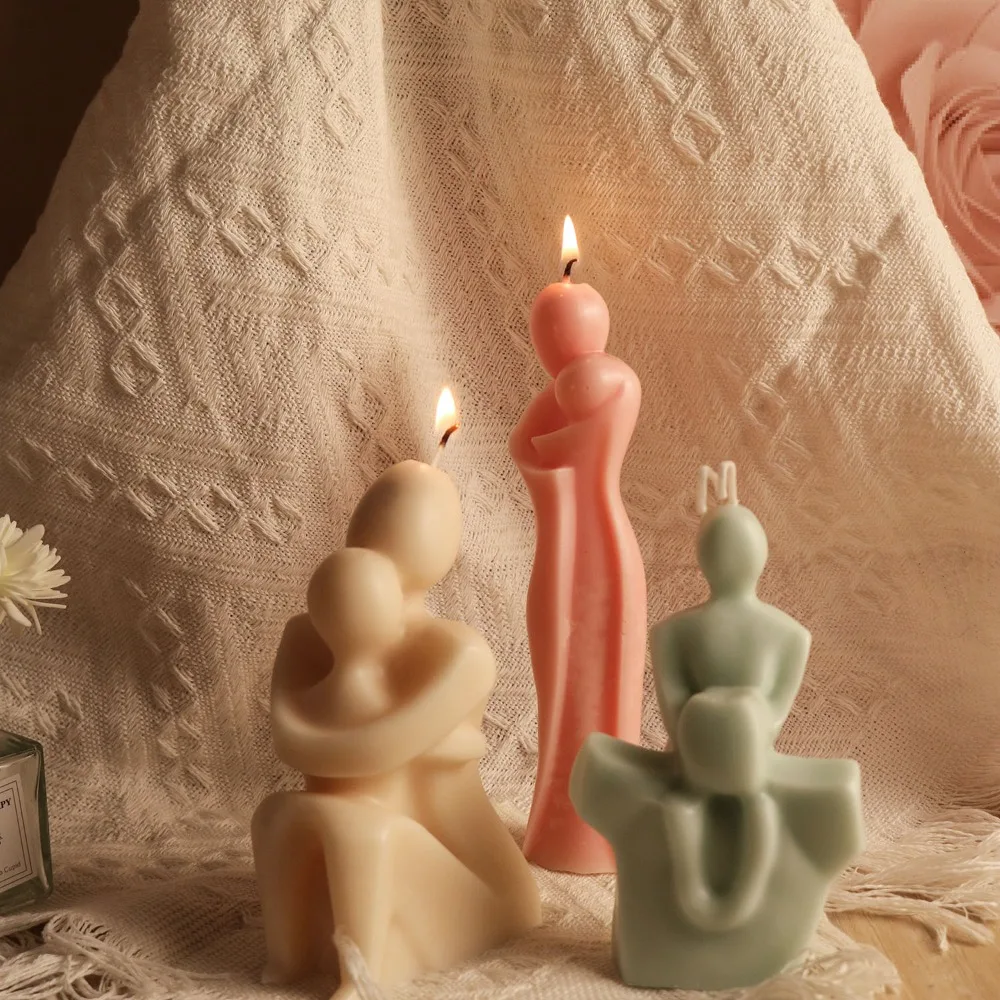 3D Simple Style Family Candle Silicone Mold Mummy Hug Baby Resin Making Kit Father Gypsum Mould Mother's Day Decor Gifts for Dad