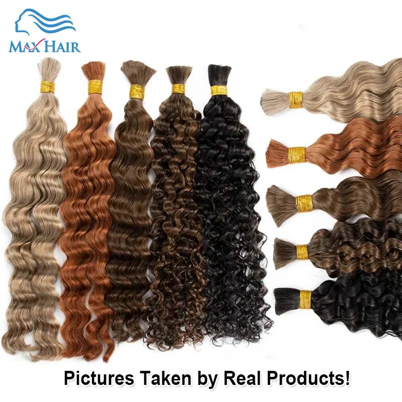 No Weft Remy Bulk Human Hair 18 To 30 Inch Pre-Colored Vietnamese 350# Deep Wave Bulk Human Hair Extension Crochet Braids