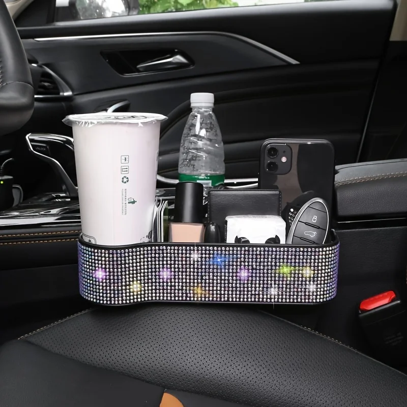 1pc Deluxe Rhinestone Cup Holder  Sparkling Car Seat Gap Organizer   Convenient Storage Solution for Vehicles