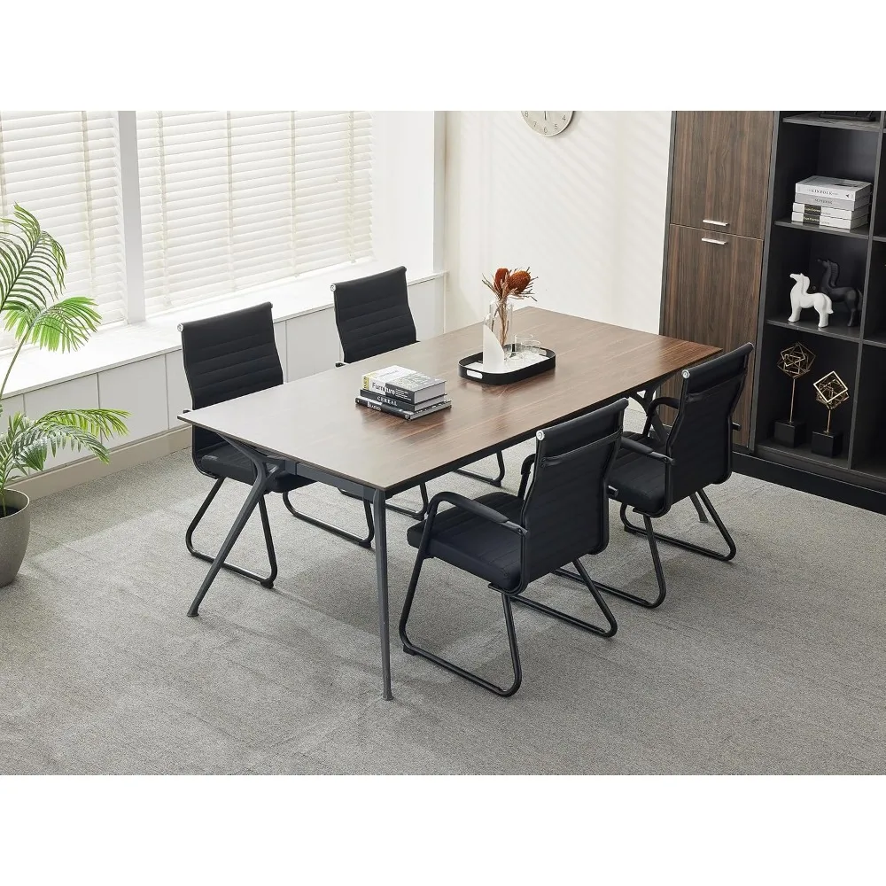 Office Guest Chairs Set of 2 Leather Reception Chairs with Mid Back Sled Base No-Wheel