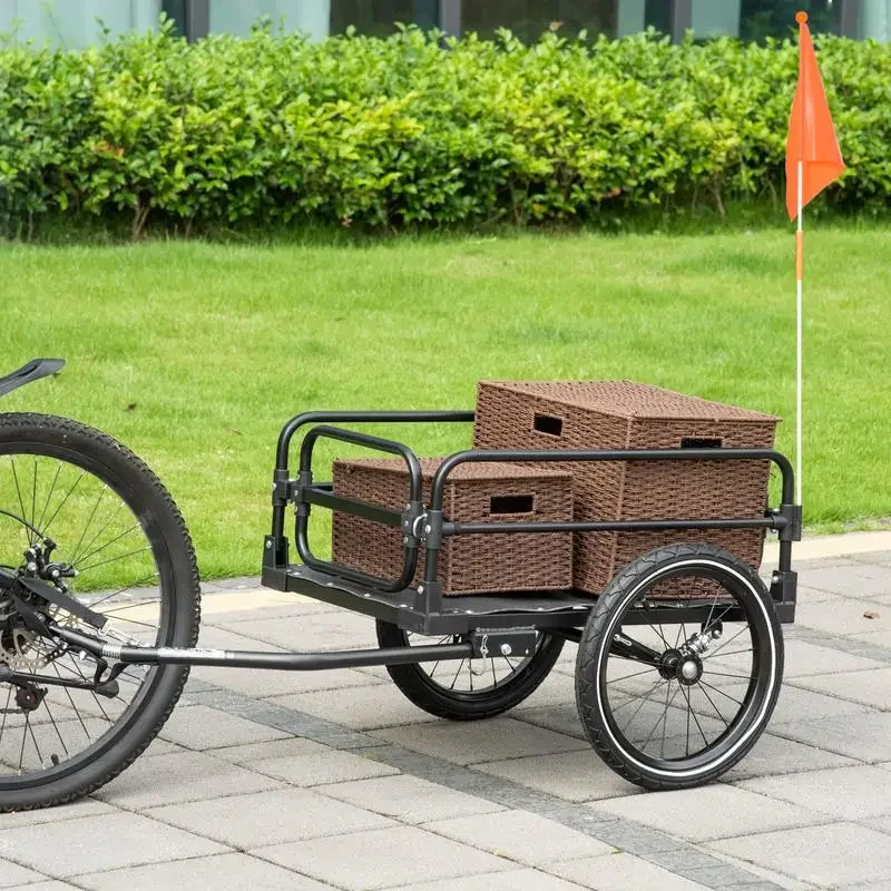 

Aosom Bike Cargo Trailer Bike Wagon Bicycle Trailer with Suspension, Triple Safety Features, 16'' Wheels, 88 lbs Max Load