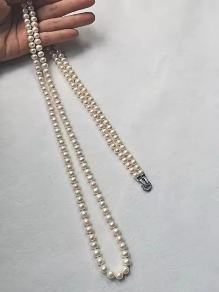 Charming necklace AAAA 7-8mm 8-9mm natural pearl long necklace multi-layer stacked plain chain length 80cm 120cm
