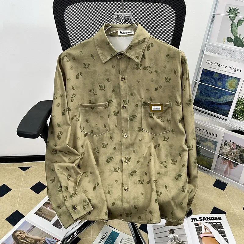 Japanese Retro Oil Painting Flower Shirt, Men's and Women's Long-sleeved Loose Shirt Vintage Lazy Drape Couple Top
