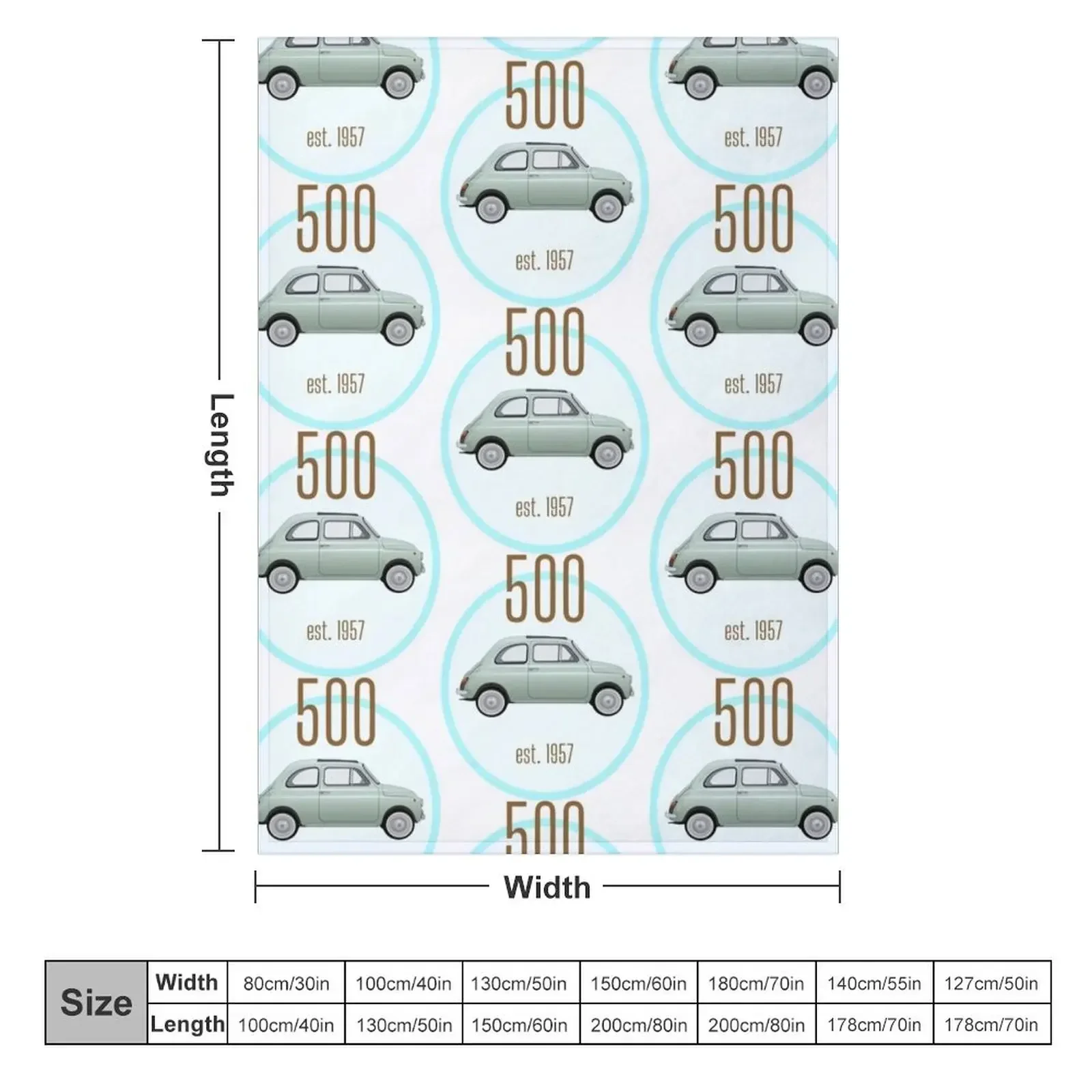 Vintage Fiat 500, Italian car round grey/blue design Throw Blanket Bed Sofa Throw Sofas Blankets