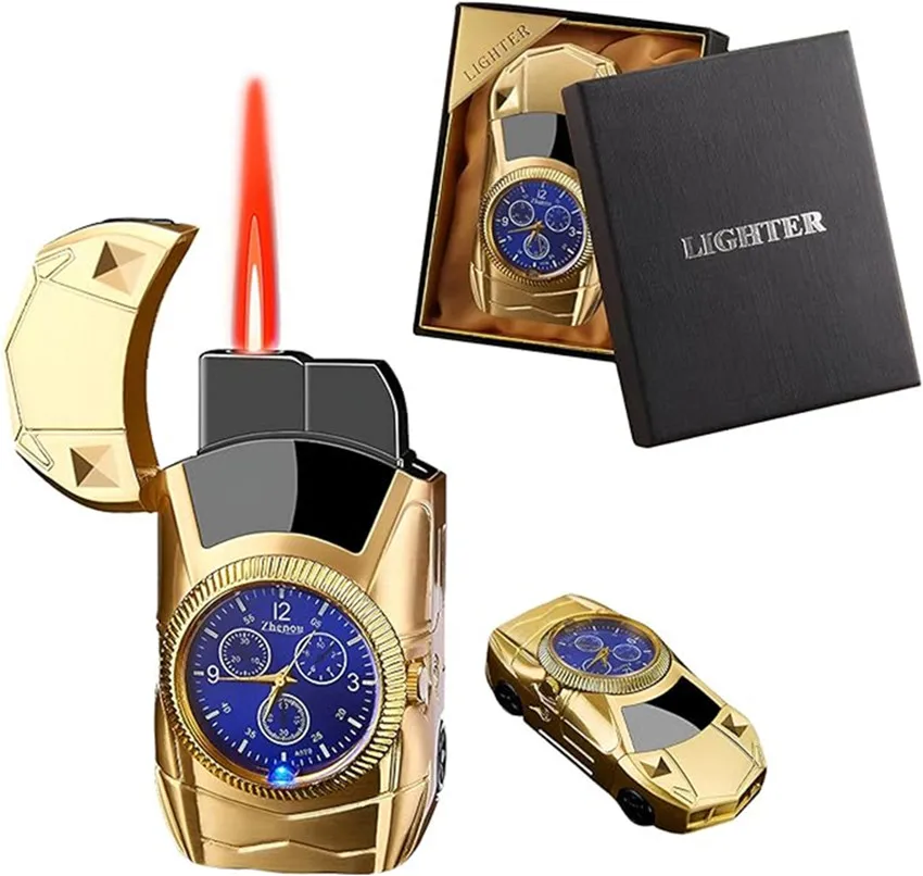 Torch Lighter Stylish Sports Car-Shaped with watch Butane Refillable Lighter Adjustable Jet Flame Cool Lighters encendedor Gifts