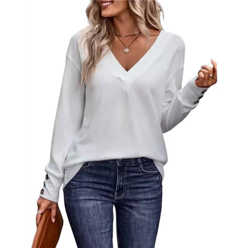 

ASDS-Long Sleeve Shirt For Women Fall Outfits Dressy Casual Fashion Clothing V Neck Tunic Tops With Button