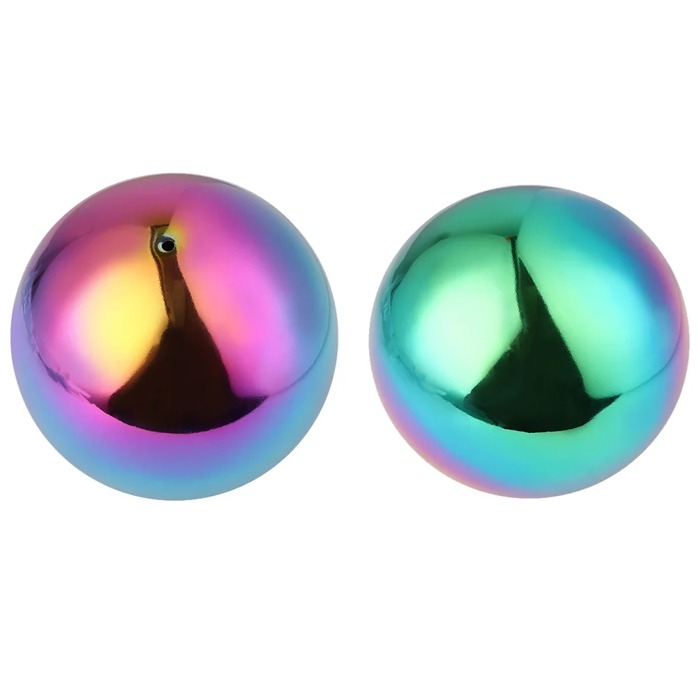 2 Pcs Polished Hollow Ball Stainless Steel Gazing Mirror 10X10CM Colorful Metal Reflective Garden Sphere Rainbow Globe