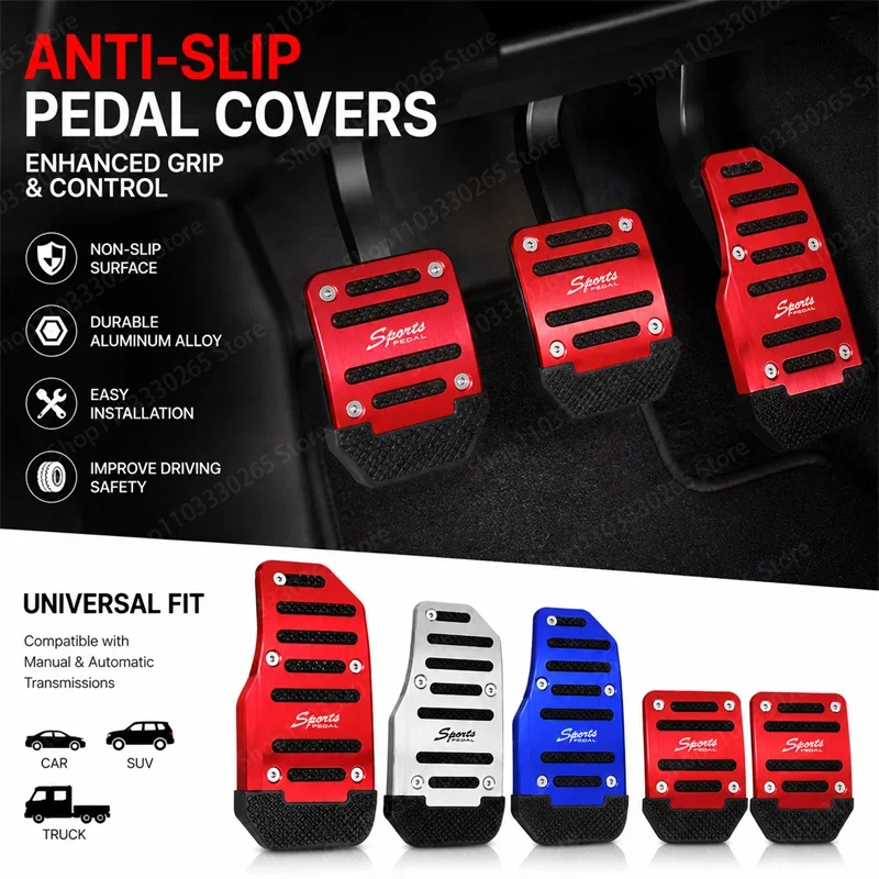 Anti slip car brake accelerator clutch pedal pad, durable aluminum sports pedal cover, improves driving safety and grip