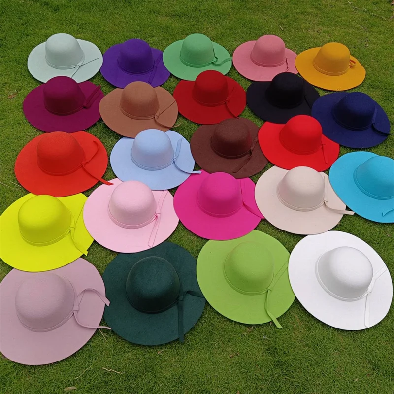 2023 Fedoras Hats for Women Solid Color Imitation Woolen Jazz Cap Elegant British Wide Brim Ladies Caps Bowler Hats Fedora