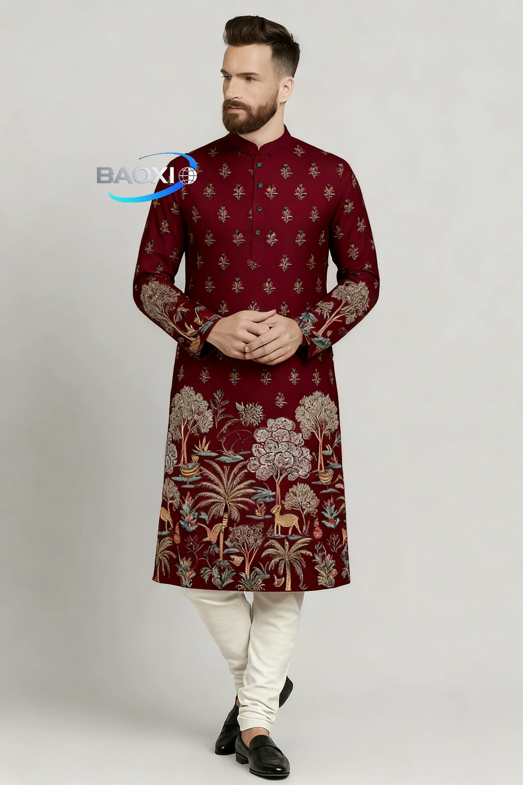 Robe longo masculino com estampa kurta tendo, elegante e confortável, adequado para todas as ocasiões kurt