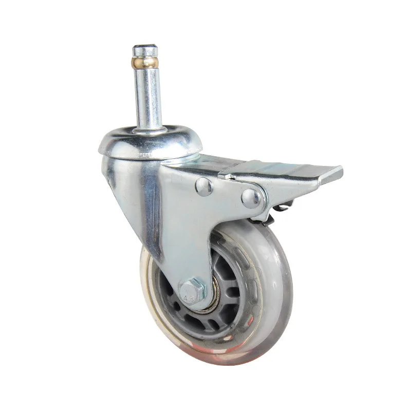 Light Duty Transparent PU Furniture Caster 2.5/3/4/5 inch Wheel with Brake Lever Wheel Screw Silent Universal Office Chair Wheel