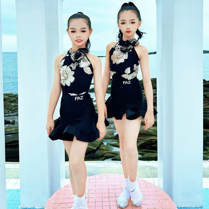 ชุดเต้นลาตินสำหรับเด็กผู้หญิง ชุดฝึกซ้อมการแสดงเด็ก สไตล์คนดังทางอินเทอร์เน็ต ชุดเต้นสำหรับเด็กผู้หญิง