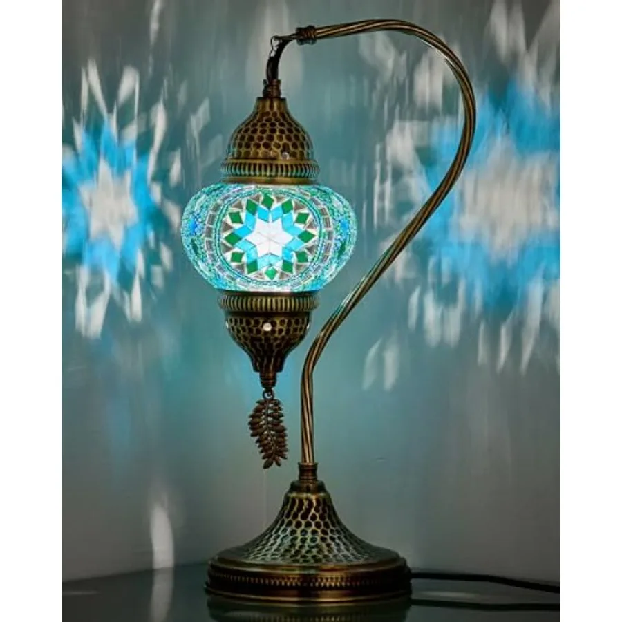 

Turkish Moroccan Table Lamp, Swan Neck Tiffany Style Mosaic Glass Table Desk Bedside Lamp for Bedroom, Living Room Handcrafted