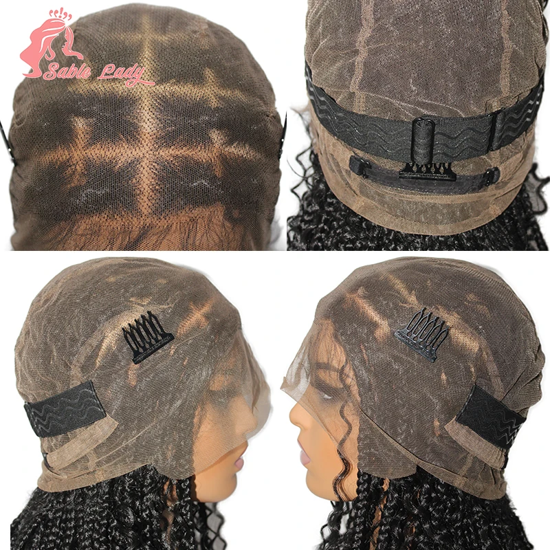 Perruques de cheveux de tressage Bob courts synthétiques, perruques tressées sans nœud, perruque de déesse bohème, perruque de tresse bouclée transparente, perruques pleine dentelle 360