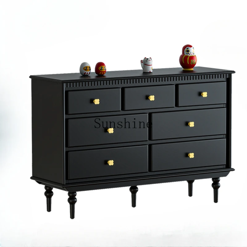 French solid wood black American living room narrow storage bedroom storage nine chest cabinet