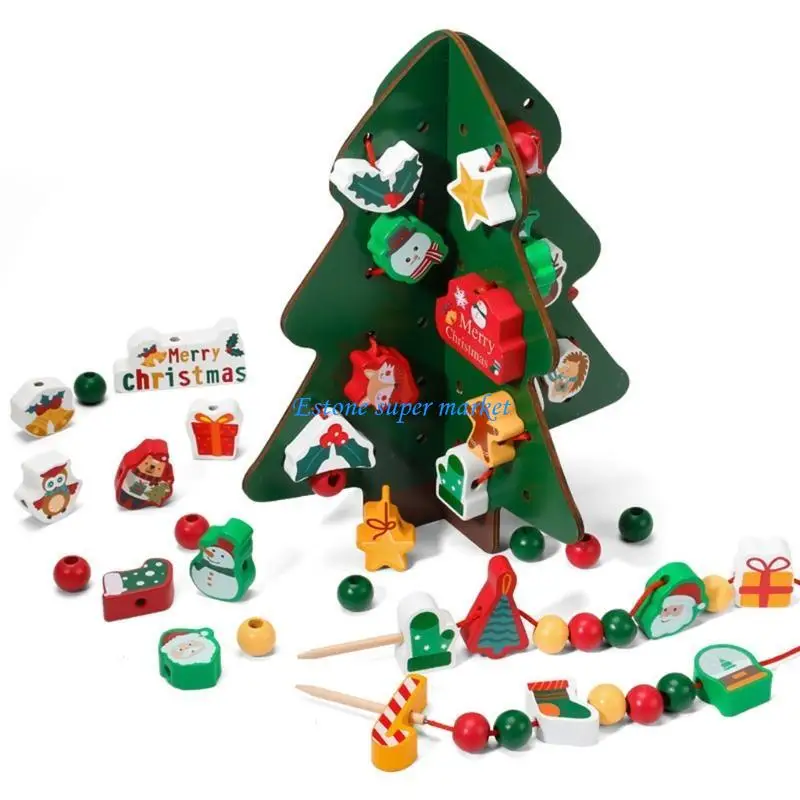 

090B Wooden Bead Toy Learning Stacking Toy Parent-Child Interactive Toy Xmas Decor