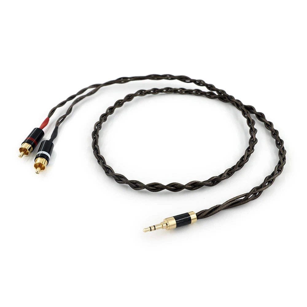 プロオーディオ 3.5mm-2RCA ケーブル - 極低温処理された 50μm Ag メッキ OFC、デュアルシールド付き ​