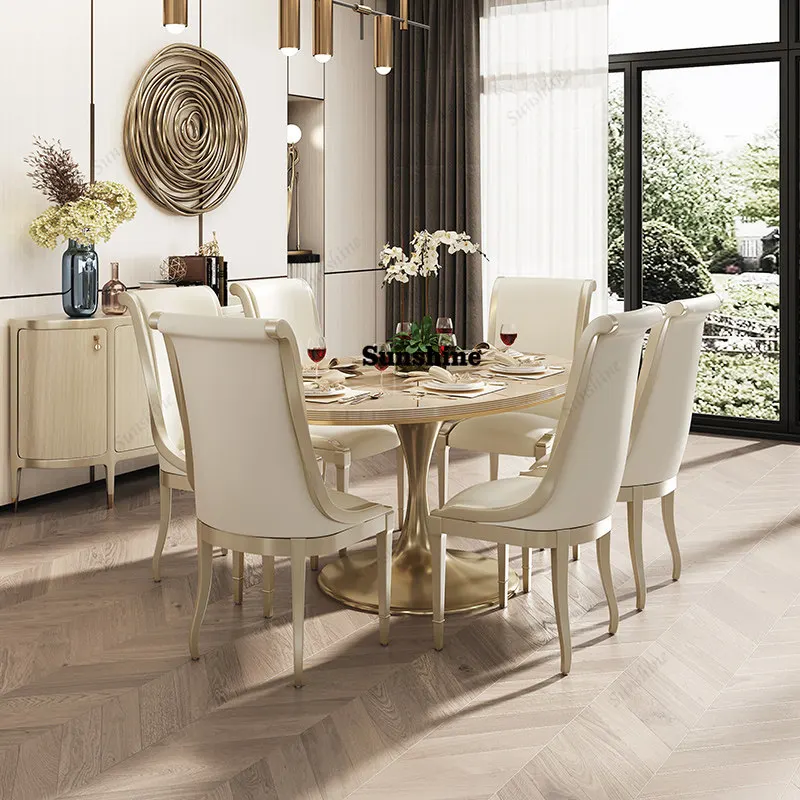 

Light luxury, solid wood modern simple dining table and chair combination family villa large apartment