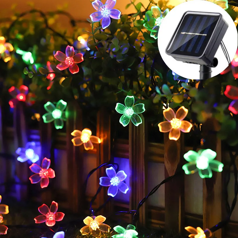 Outdoor Cherry Blossoms String Lights Solar LED Sakura Lights 8 Lighting Modes Christmas Party Garden Fence Wedding Decoration