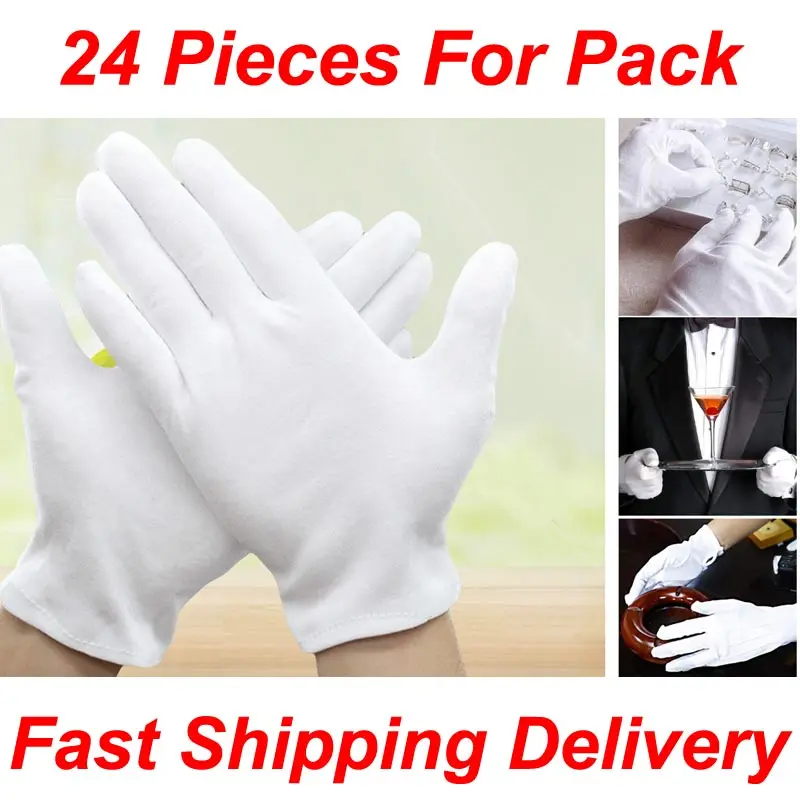 NMSafety 12 Pairs Light Weight Gloves Serving/Waiters/Drivers White Cotton Inspection Work Glove Women Men Gloves