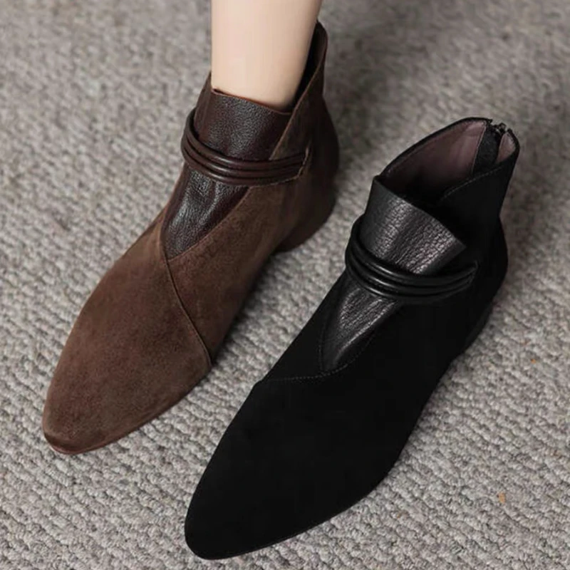 Elegant Women's Ankle Boots 2025 Trend Spring and Autumn New Suede Pointed Fashion Platform Short Boots Botas Zapatos Mujer