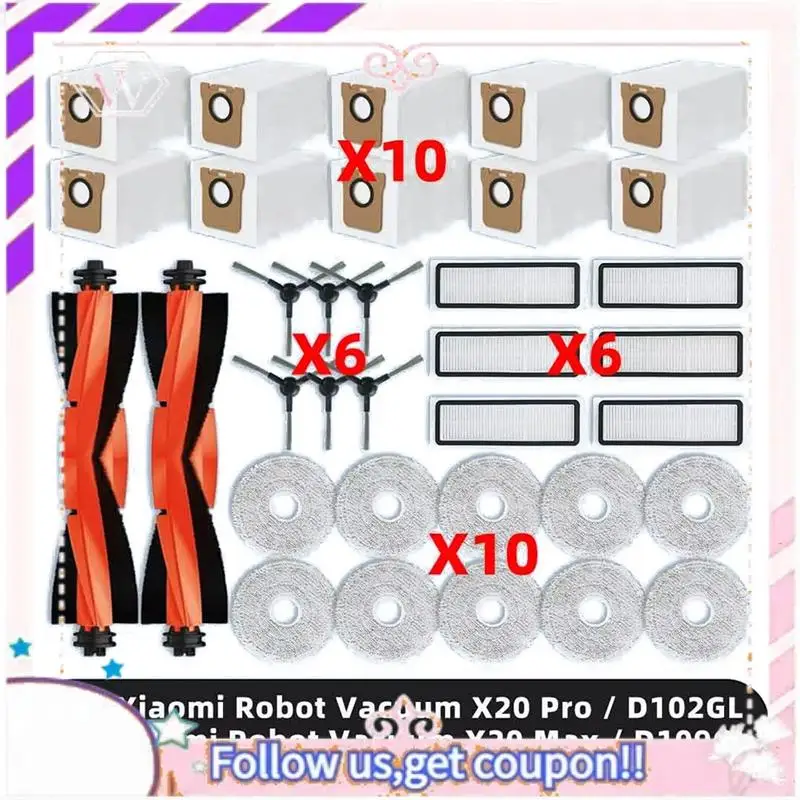 A50F-متوافق مع مكنسة Xiaomi Robot Vacuum X20 Pro / X20 Max / D102GL / D109GL قطع الغيار فرشاة جانبية رئيسية فلتر Hepa وسادة ممسحة #1